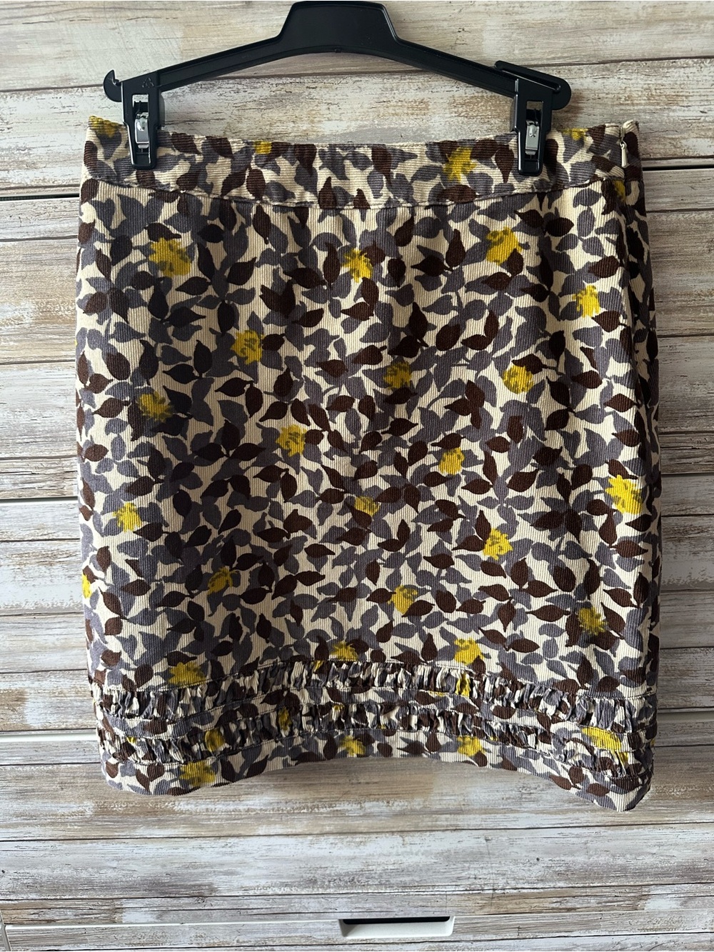 🌼 Boden Corduroy Floral Pencil Skirt UK 10R US 6R Brown Yellow Lined